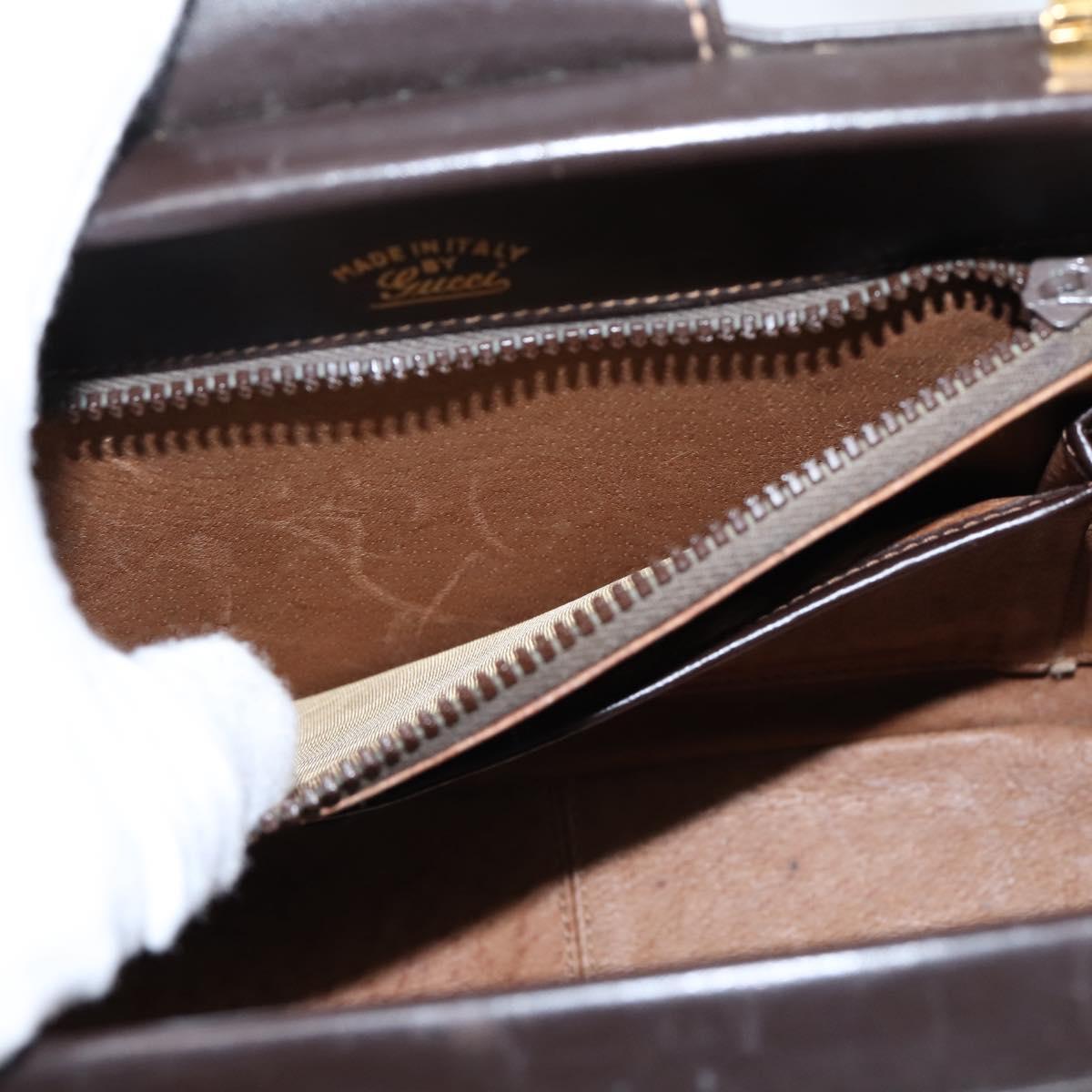 GUCCI Hand Bag Leather Brown Gold Auth LN133V