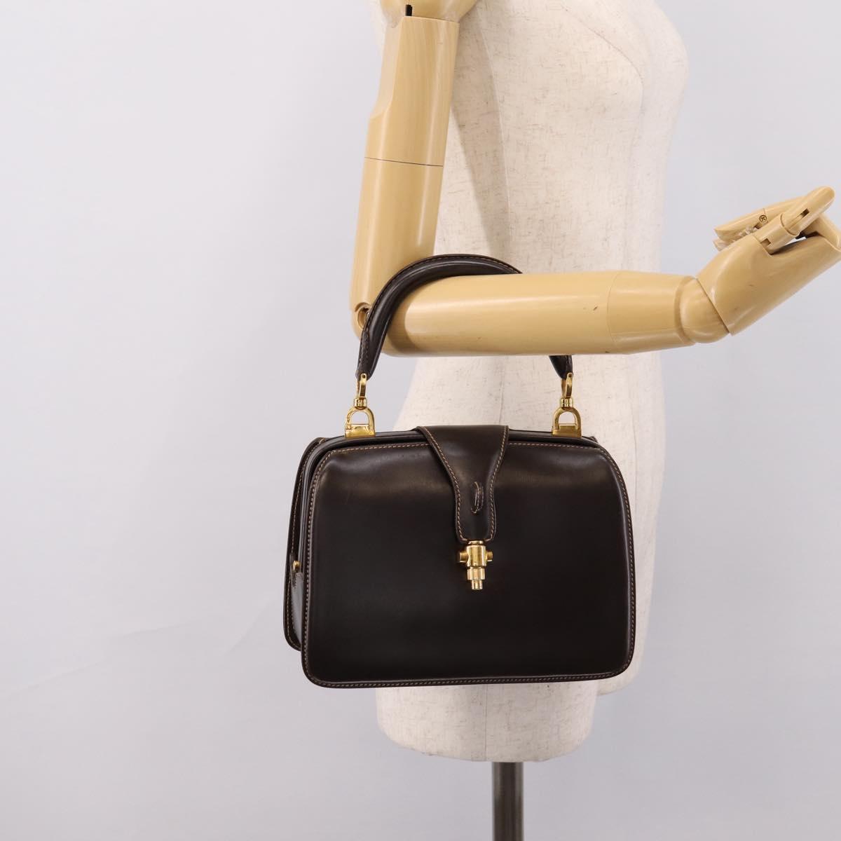 GUCCI Hand Bag Leather Brown Gold Auth LN133V