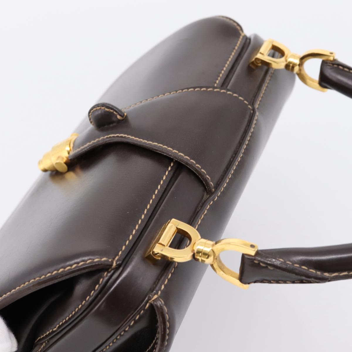 GUCCI Hand Bag Leather Brown Gold Auth LN133V