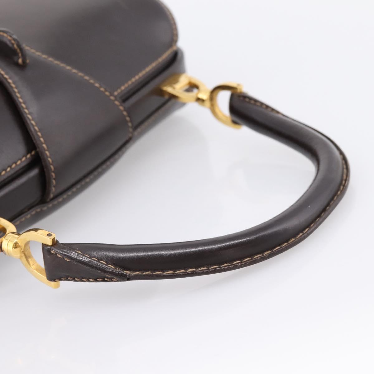 GUCCI Hand Bag Leather Brown Gold Auth LN133V