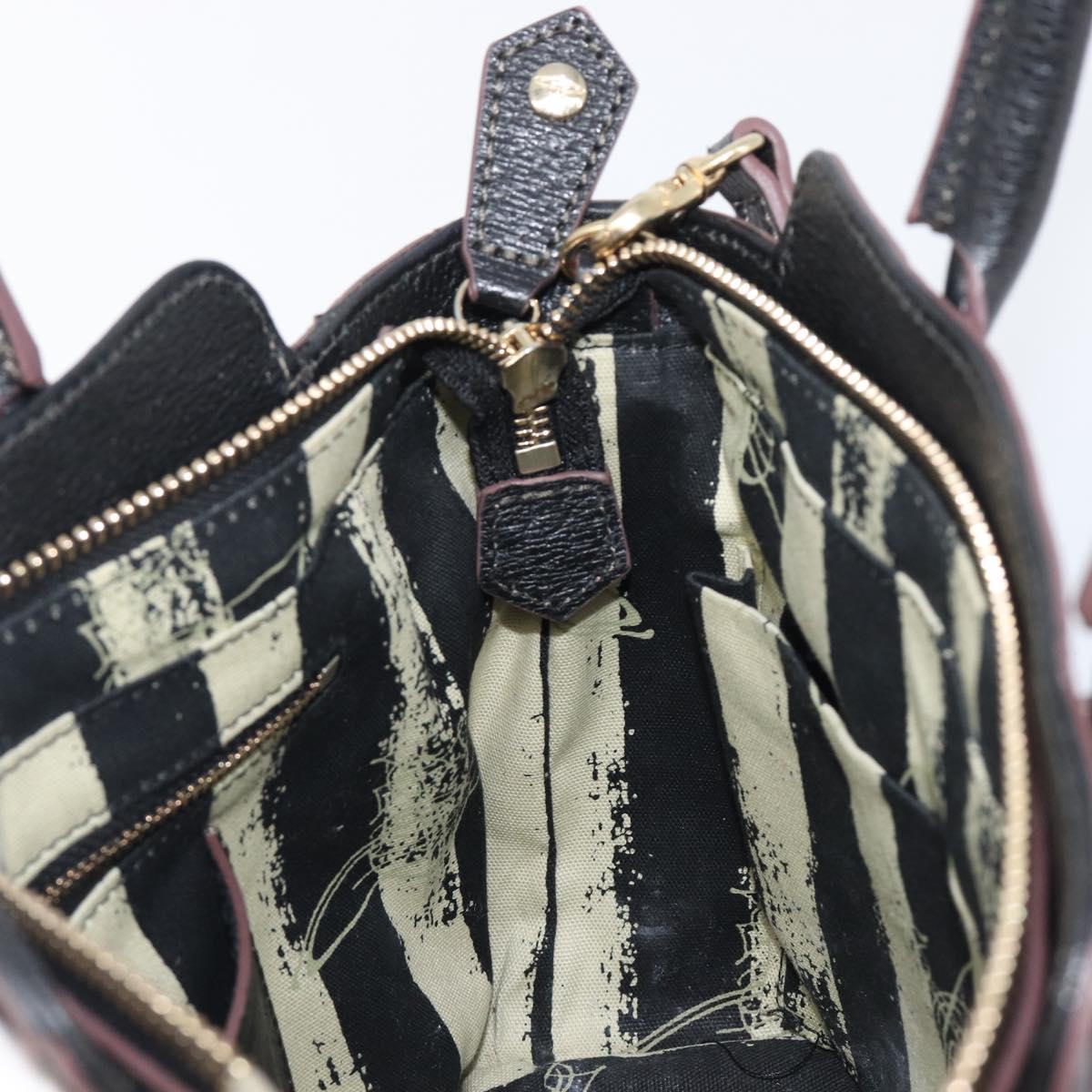 Vivienne Westwood Hand Bag Leather 2way Black Gold Auth LN142A