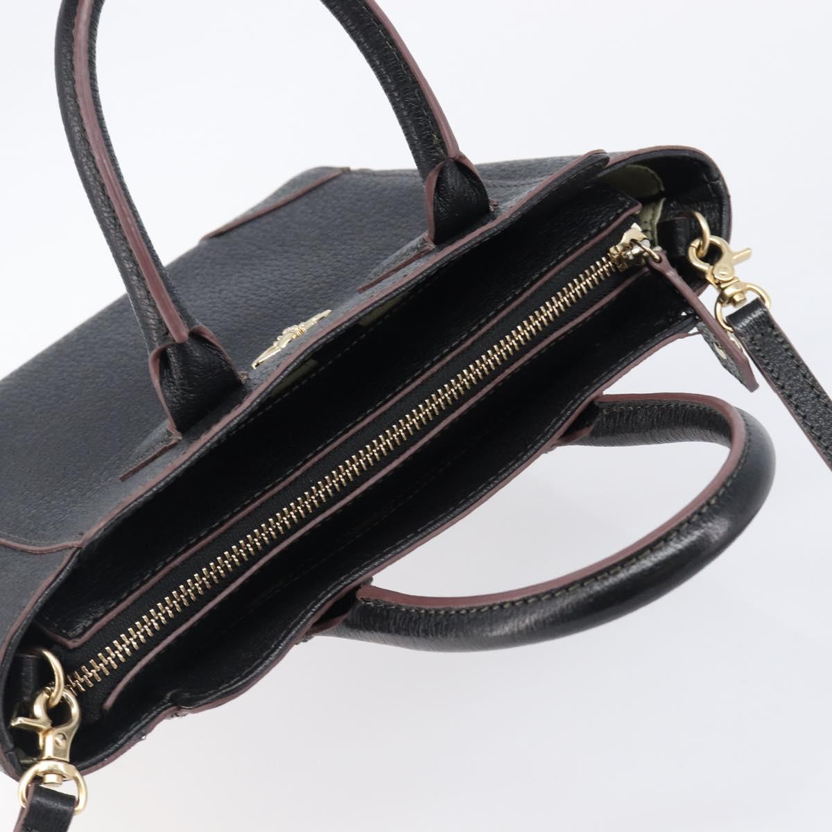 Vivienne Westwood Hand Bag Leather 2way Black Gold Auth LN142A