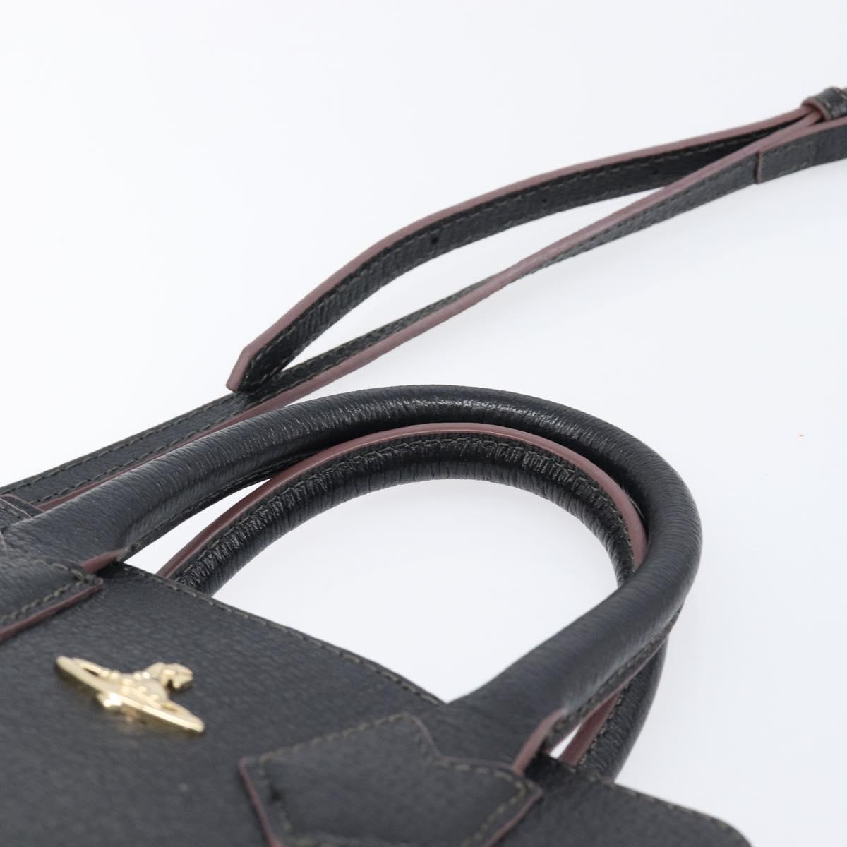 Vivienne Westwood Hand Bag Leather 2way Black Gold Auth LN142A