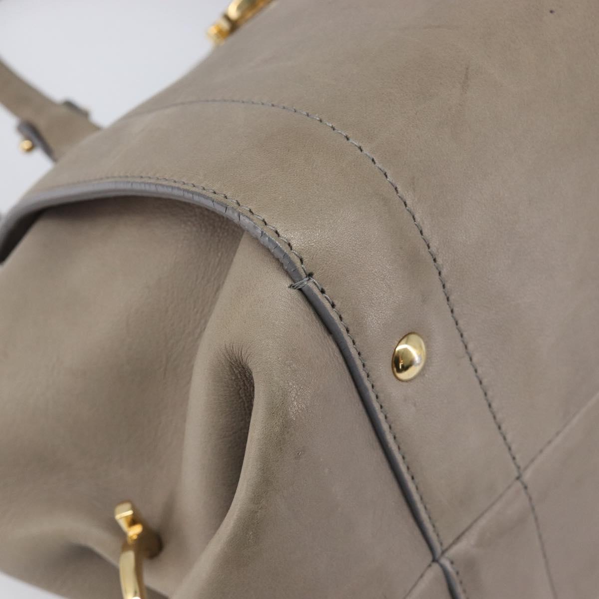 Salvatore Ferragamo Gancini Hand Bag Leather 2way Gray Gold Auth LN143