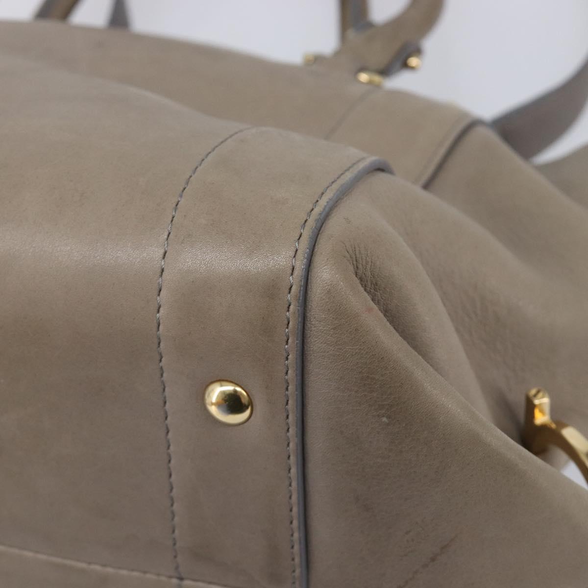 Salvatore Ferragamo Gancini Hand Bag Leather 2way Gray Gold Auth LN143