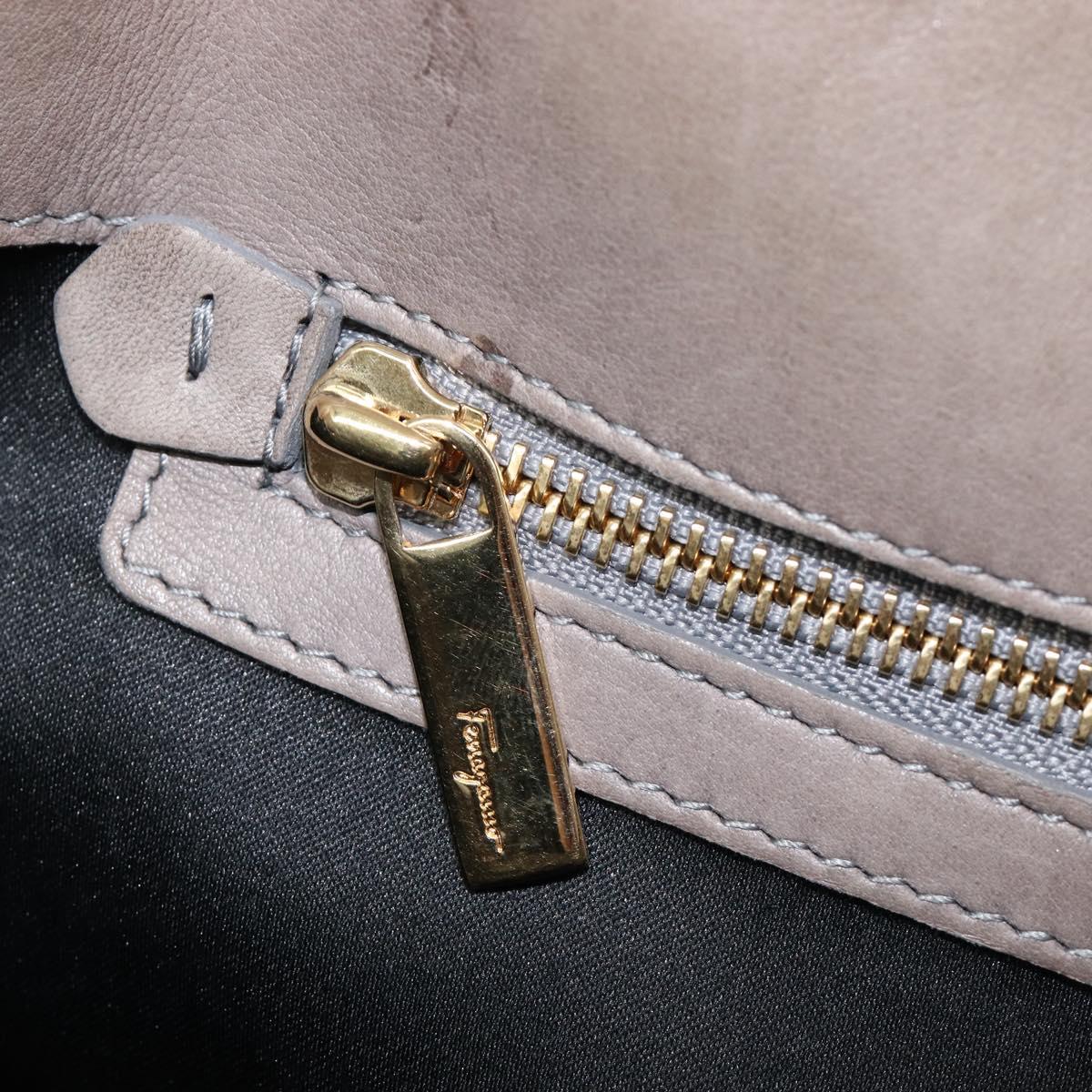 Salvatore Ferragamo Gancini Hand Bag Leather 2way Gray Gold Auth LN143