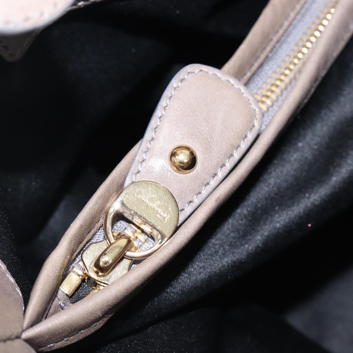 Salvatore Ferragamo Gancini Hand Bag Leather 2way Gray Gold Auth LN143