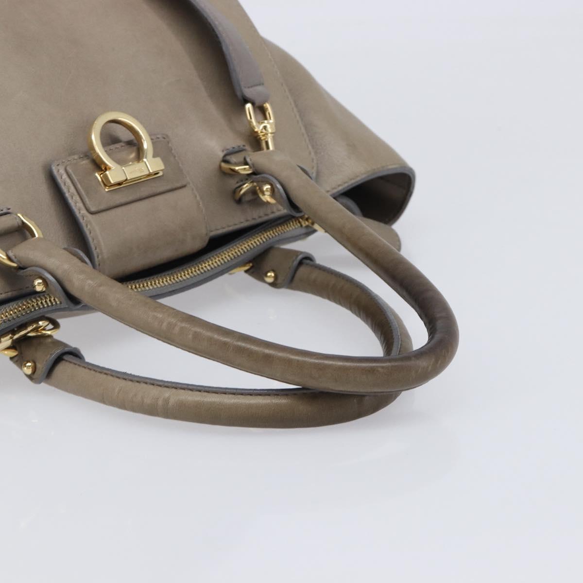 Salvatore Ferragamo Gancini Hand Bag Leather 2way Gray Gold Auth LN143