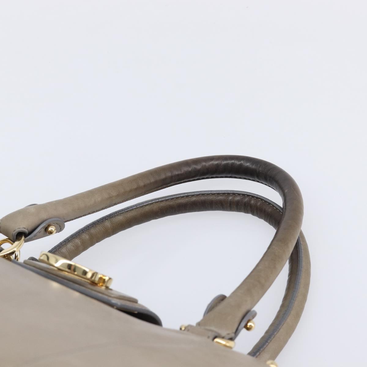 Salvatore Ferragamo Gancini Hand Bag Leather 2way Gray Gold Auth LN143