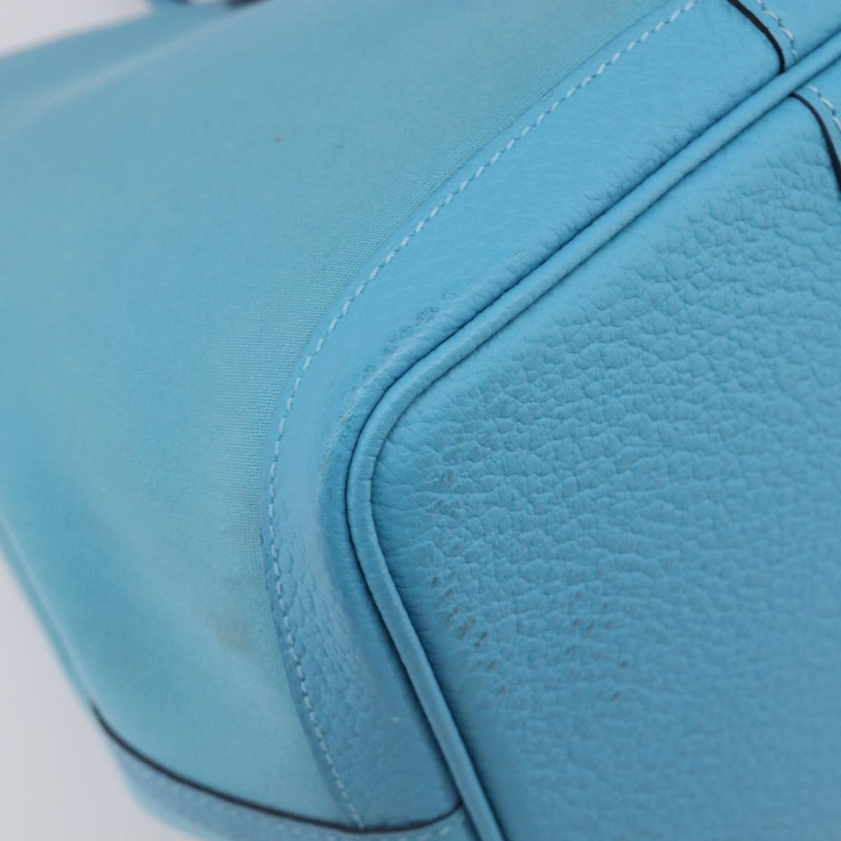 HERMES Garden Party PM Tote Bag Canvas Blue Silver Auth LN144M