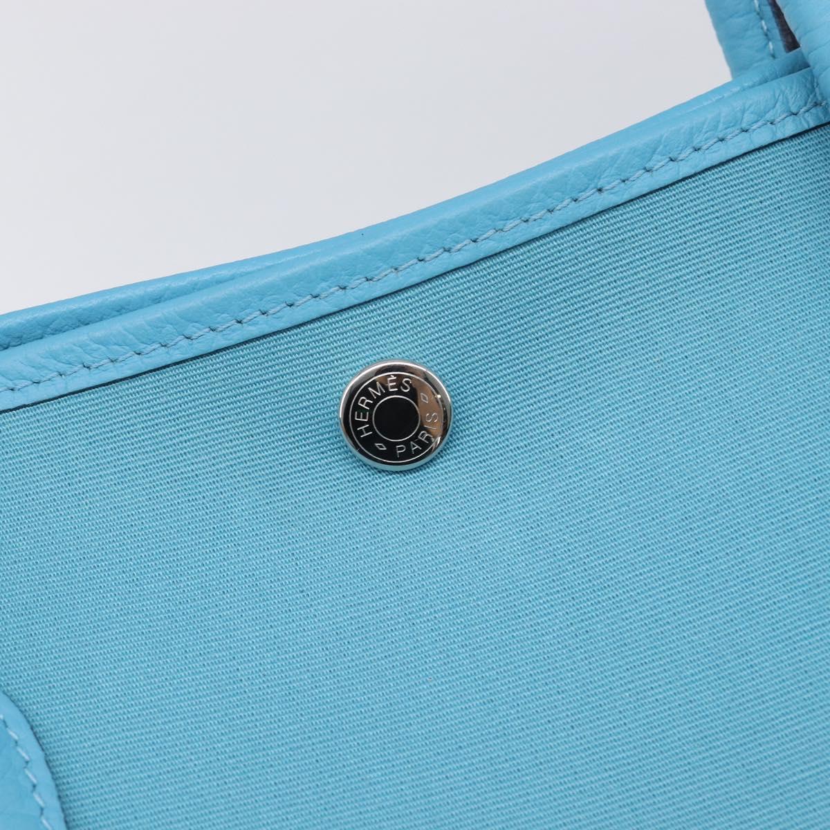HERMES Garden Party PM Tote Bag Canvas Blue Silver Auth LN144M