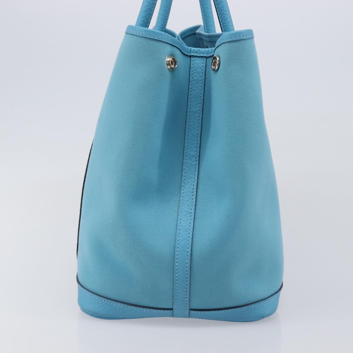 HERMES Garden Party PM Tote Bag Canvas Blue Silver Auth LN144M