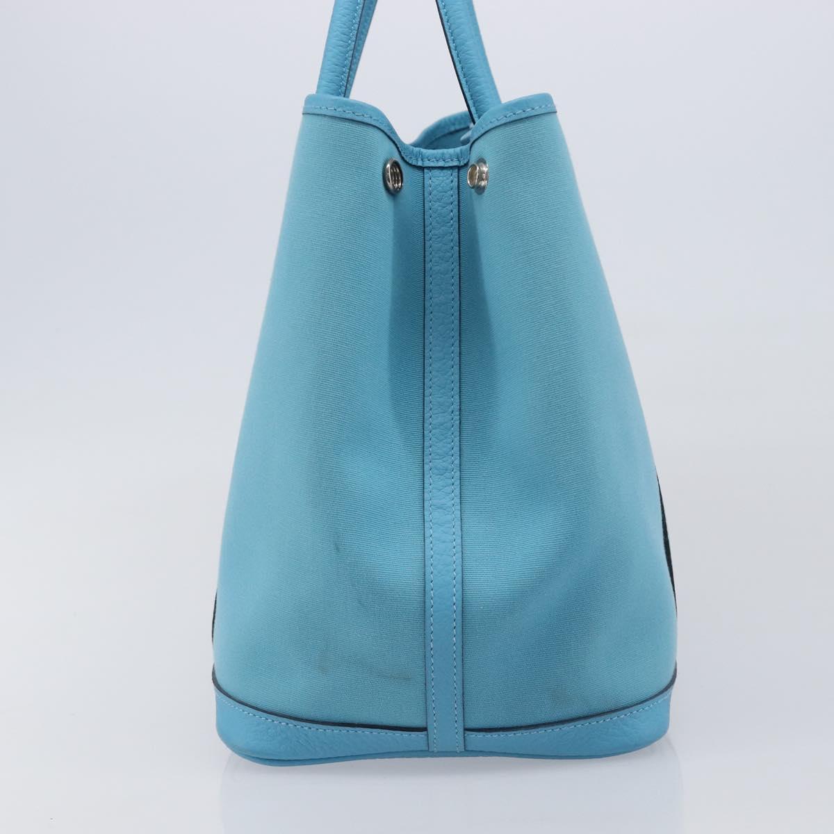 HERMES Garden Party PM Tote Bag Canvas Blue Silver Auth LN144M