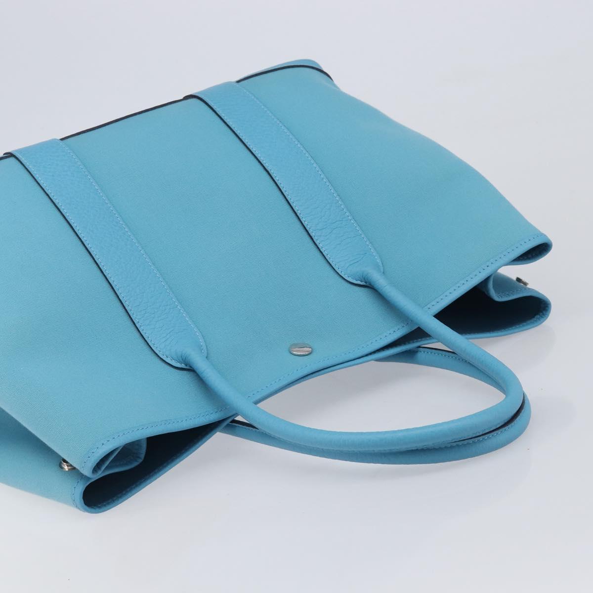 HERMES Garden Party PM Tote Bag Canvas Blue Silver Auth LN144M