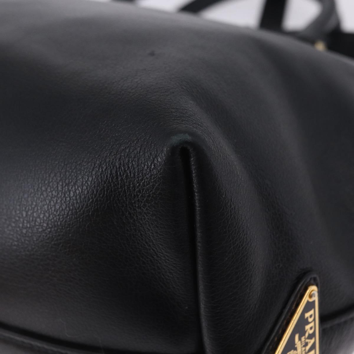 PRADA Hand Bag Leather 2way Black Gold Auth LN148V