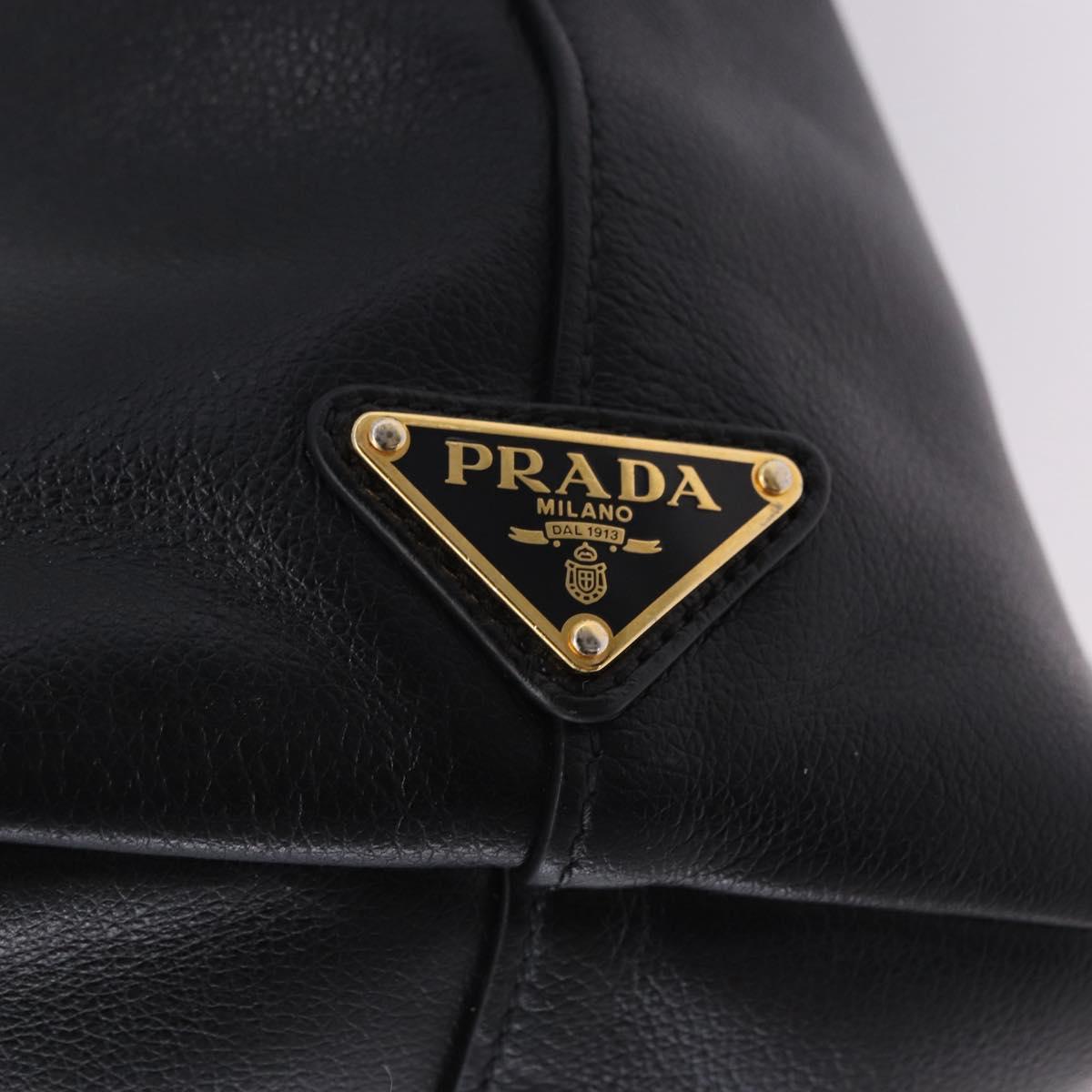 PRADA Hand Bag Leather 2way Black Gold Auth LN148V