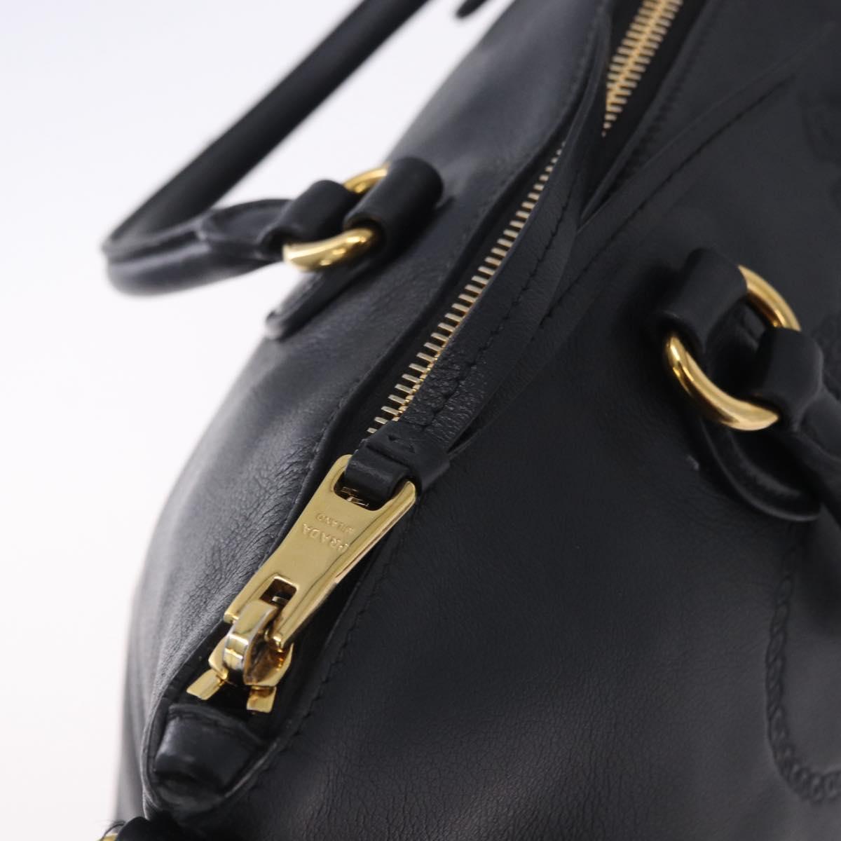 PRADA Hand Bag Leather 2way Black Gold Auth LN148V