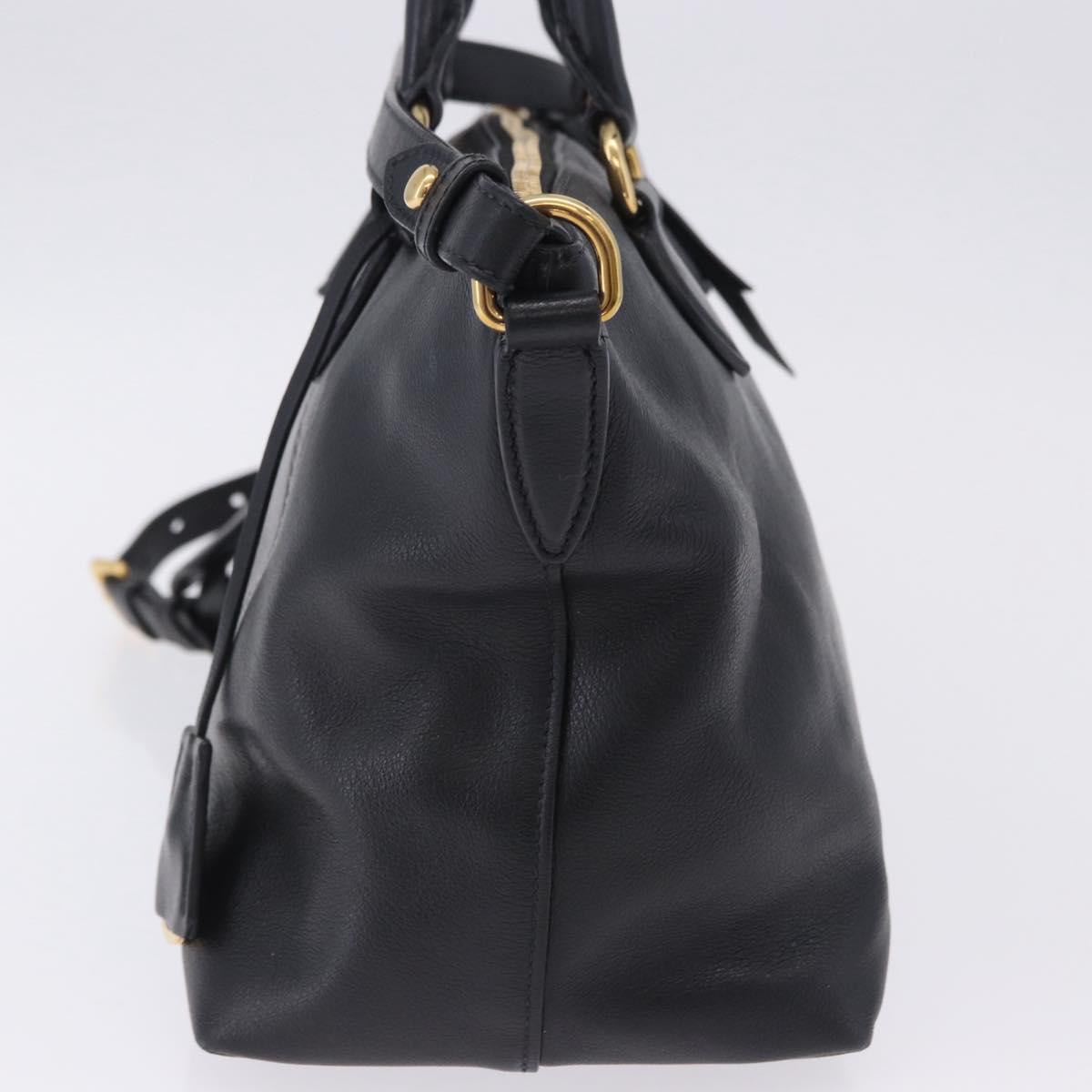PRADA Hand Bag Leather 2way Black Gold Auth LN148V