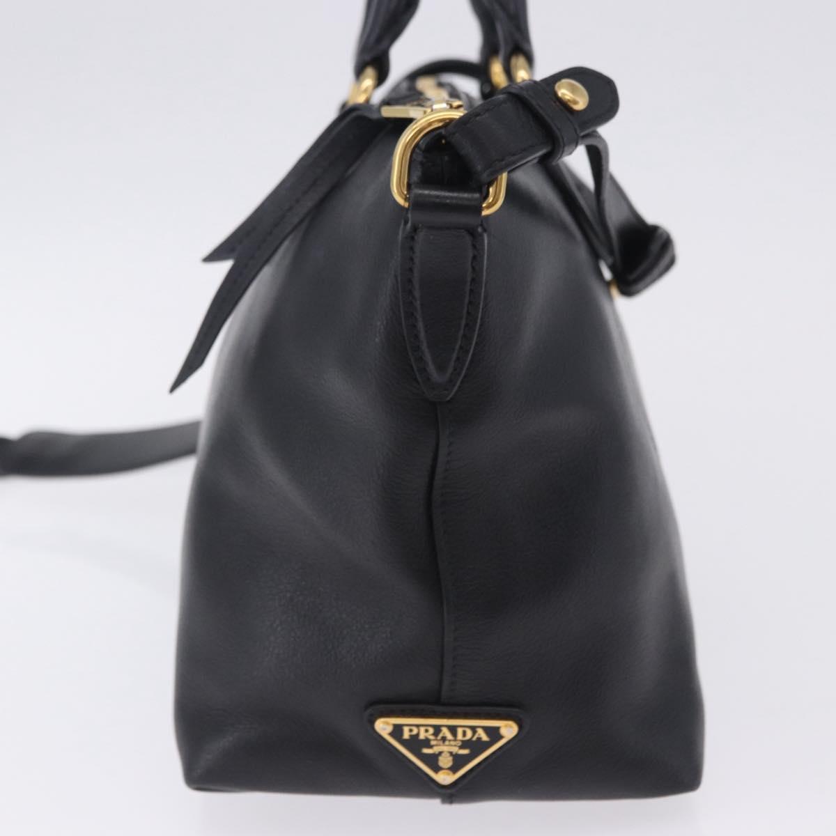 PRADA Hand Bag Leather 2way Black Gold Auth LN148V