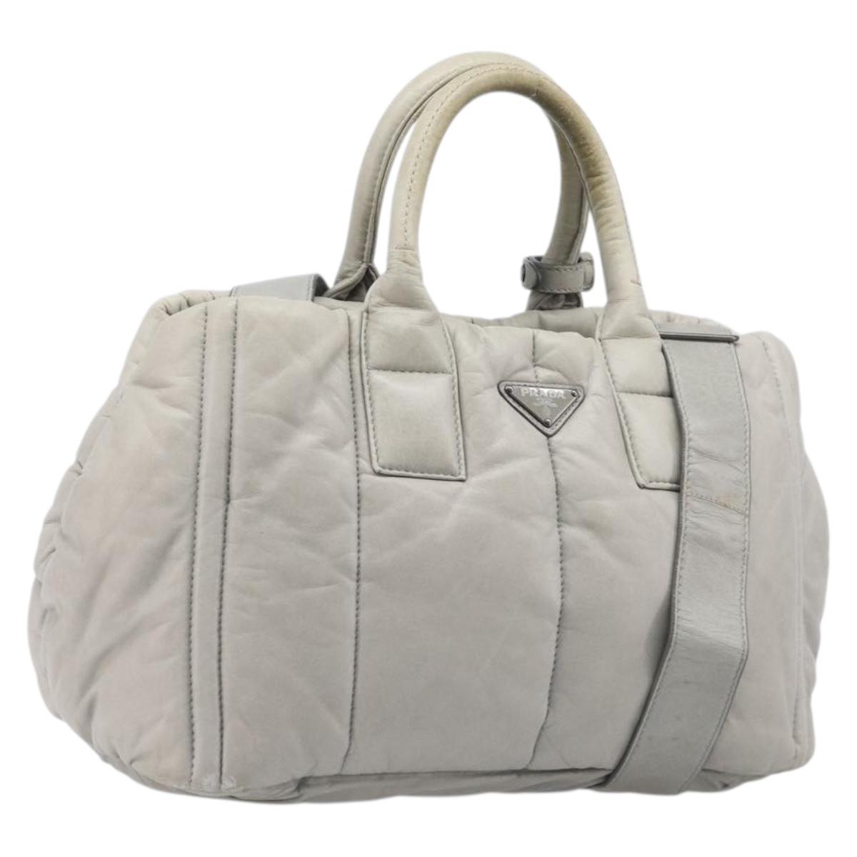 PRADA Nappa Bomber Hand Bag Leather 2way Gray Auth LN154