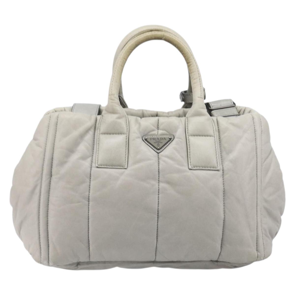 PRADA Nappa Bomber Hand Bag Leather 2way Gray Auth LN154