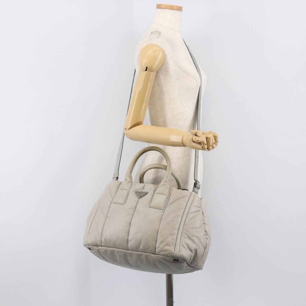 PRADA Nappa Bomber Hand Bag Leather 2way Gray Auth LN154
