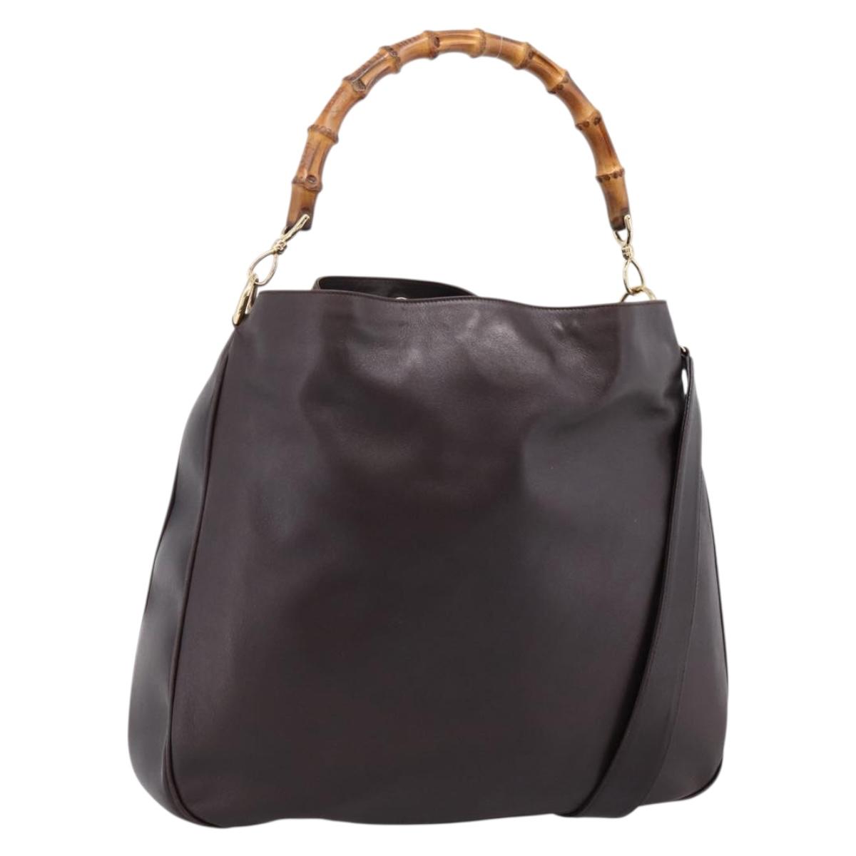 GUCCI Bamboo Shoulder Bag Leather 2way Dark Brown Gold 001 0166 1577 Auth LN160