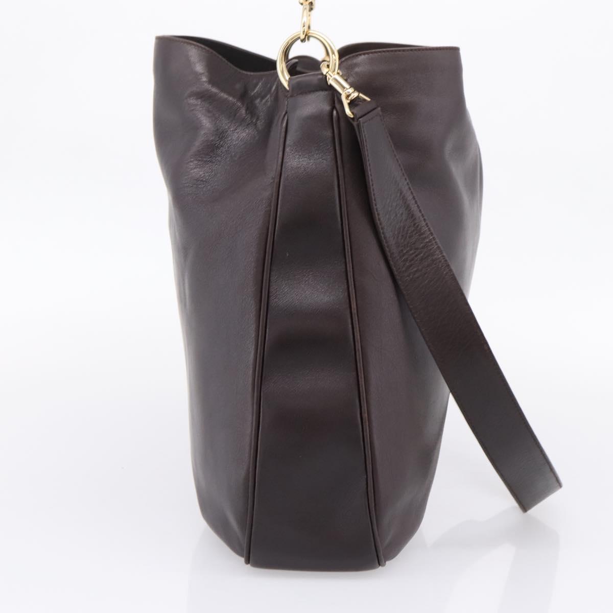 GUCCI Bamboo Shoulder Bag Leather 2way Dark Brown Gold 001 0166 1577 Auth LN160
