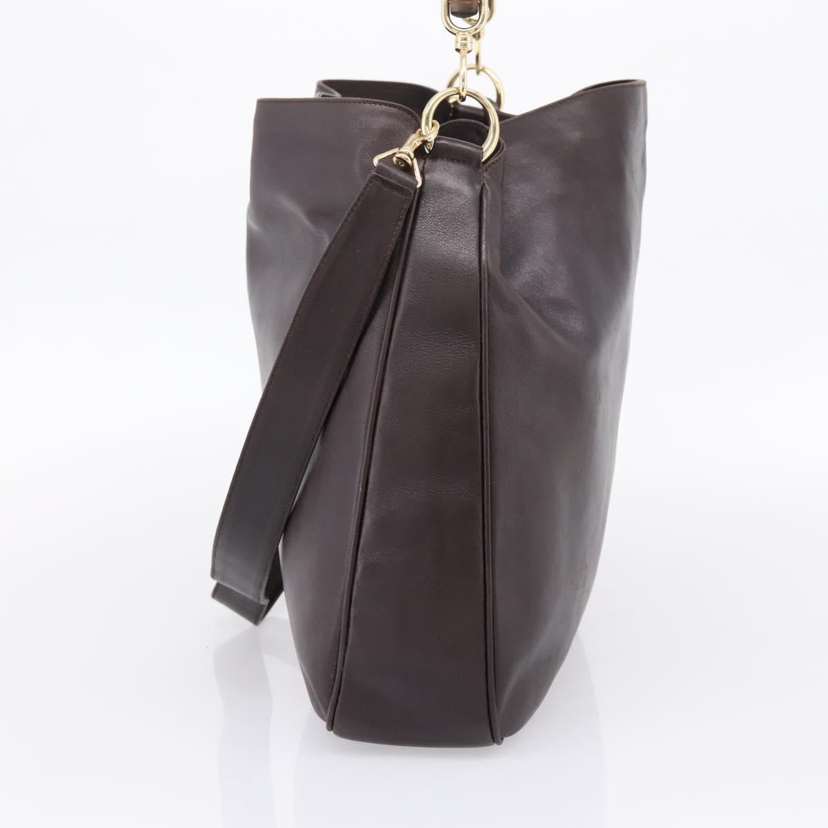 GUCCI Bamboo Shoulder Bag Leather 2way Dark Brown Gold 001 0166 1577 Auth LN160