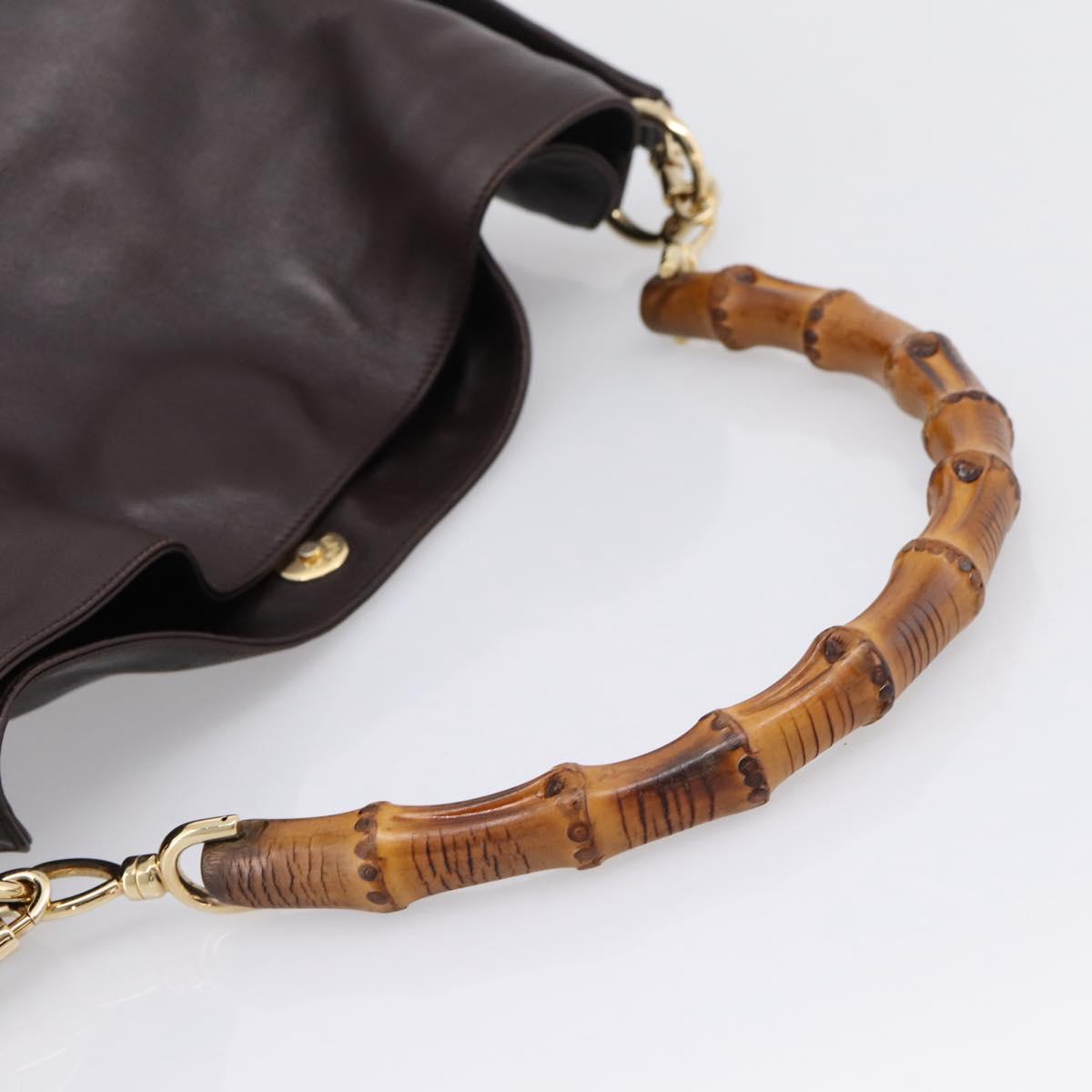 GUCCI Bamboo Shoulder Bag Leather 2way Dark Brown Gold 001 0166 1577 Auth LN160