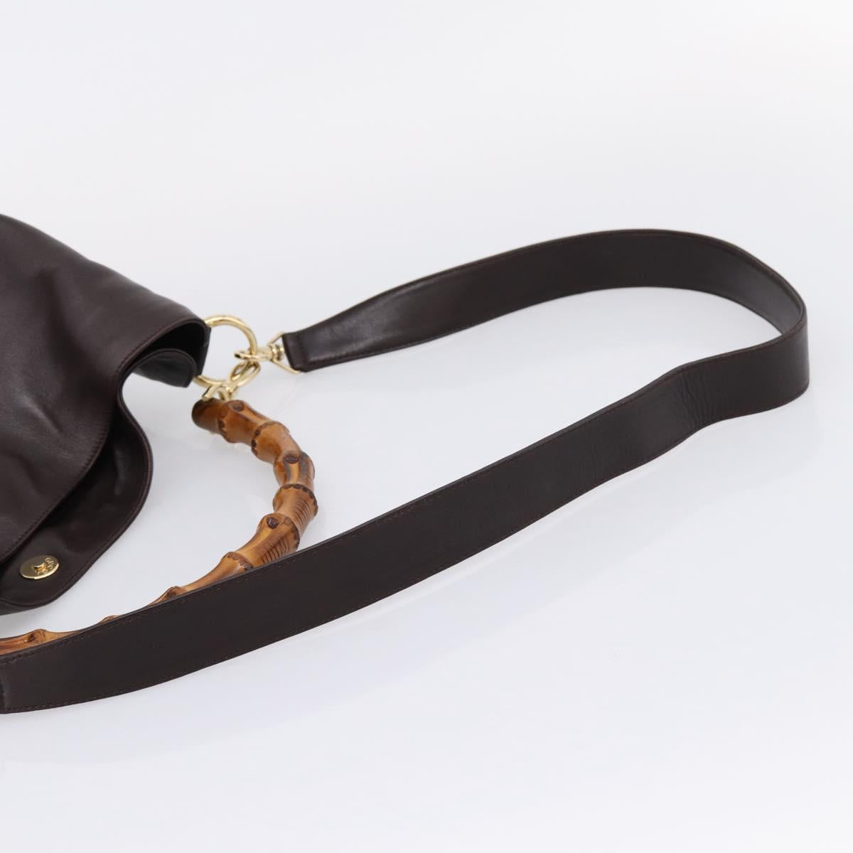 GUCCI Bamboo Shoulder Bag Leather 2way Dark Brown Gold 001 0166 1577 Auth LN160
