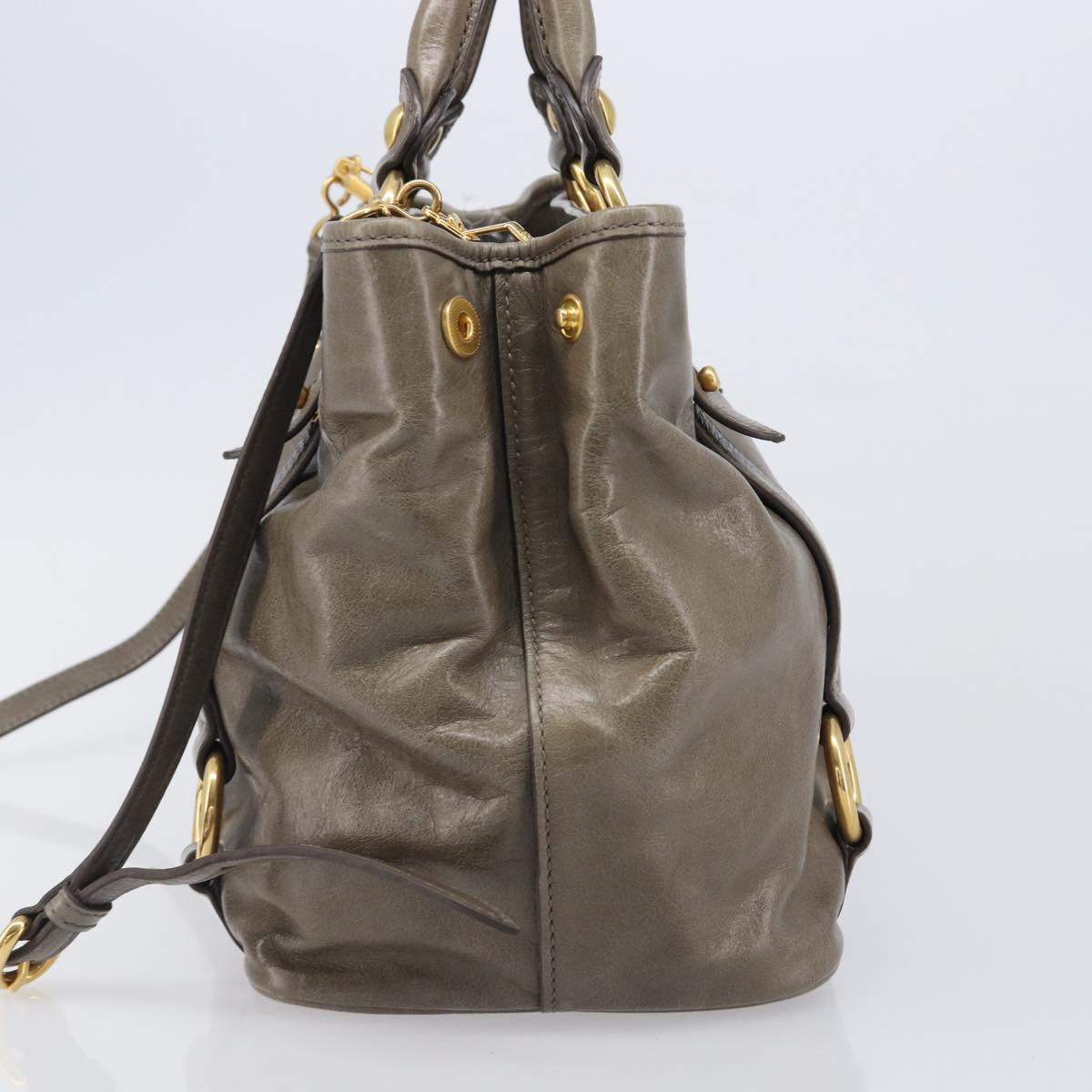 Miu Miu Hand Bag Vitellolux 2way Brown Gold Auth LN167V