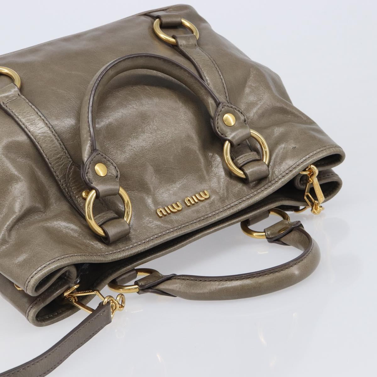 Miu Miu Hand Bag Vitellolux 2way Brown Gold Auth LN167V