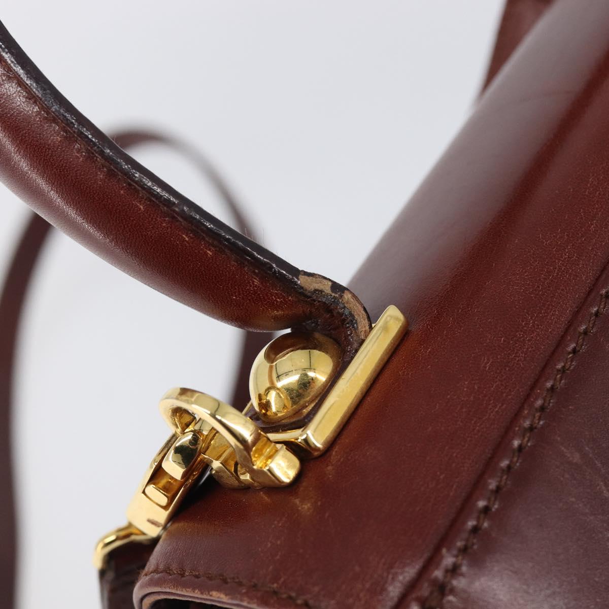 Salvatore Ferragamo Gancini Hand Bag Leather 2way Brown Gold Auth LN168
