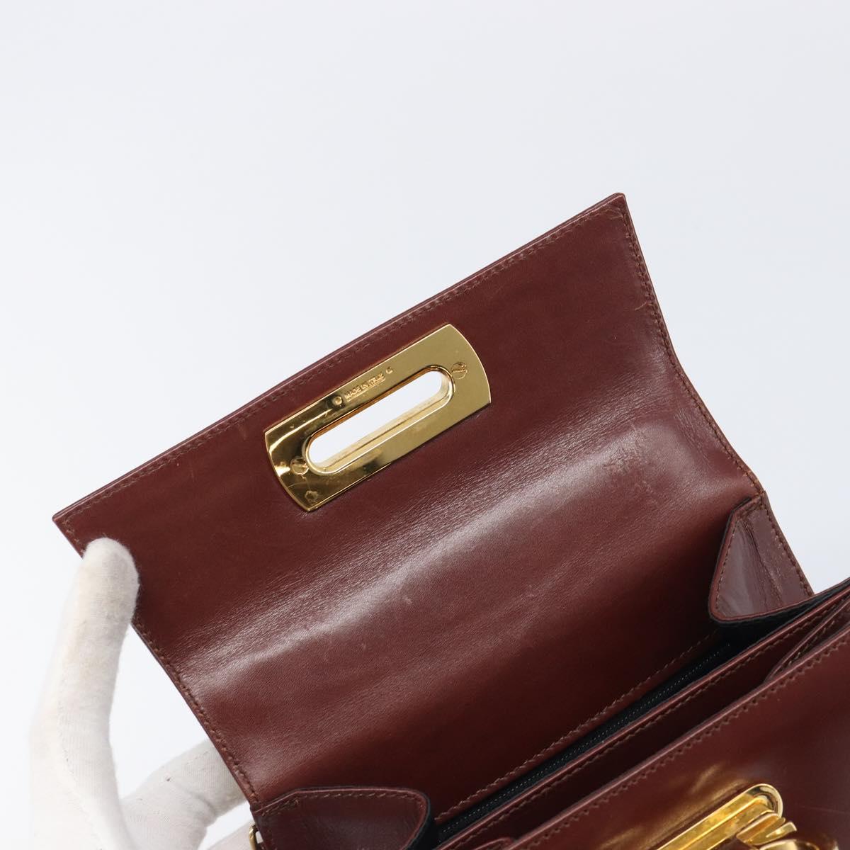 Salvatore Ferragamo Gancini Hand Bag Leather 2way Brown Gold Auth LN168