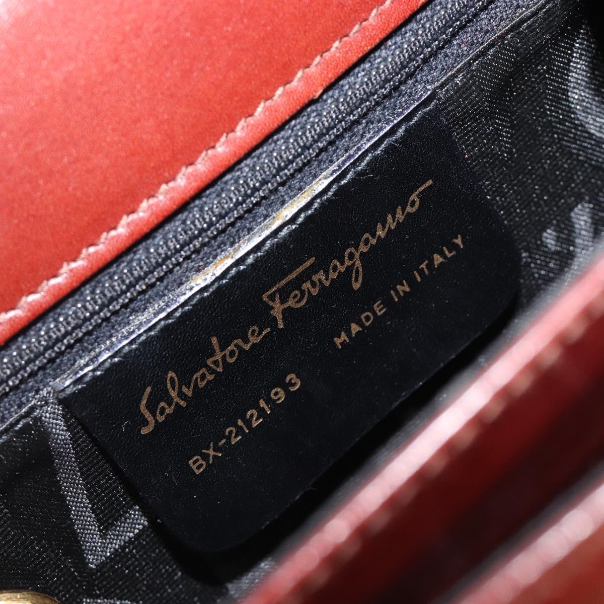Salvatore Ferragamo Gancini Hand Bag Leather 2way Brown Gold Auth LN168