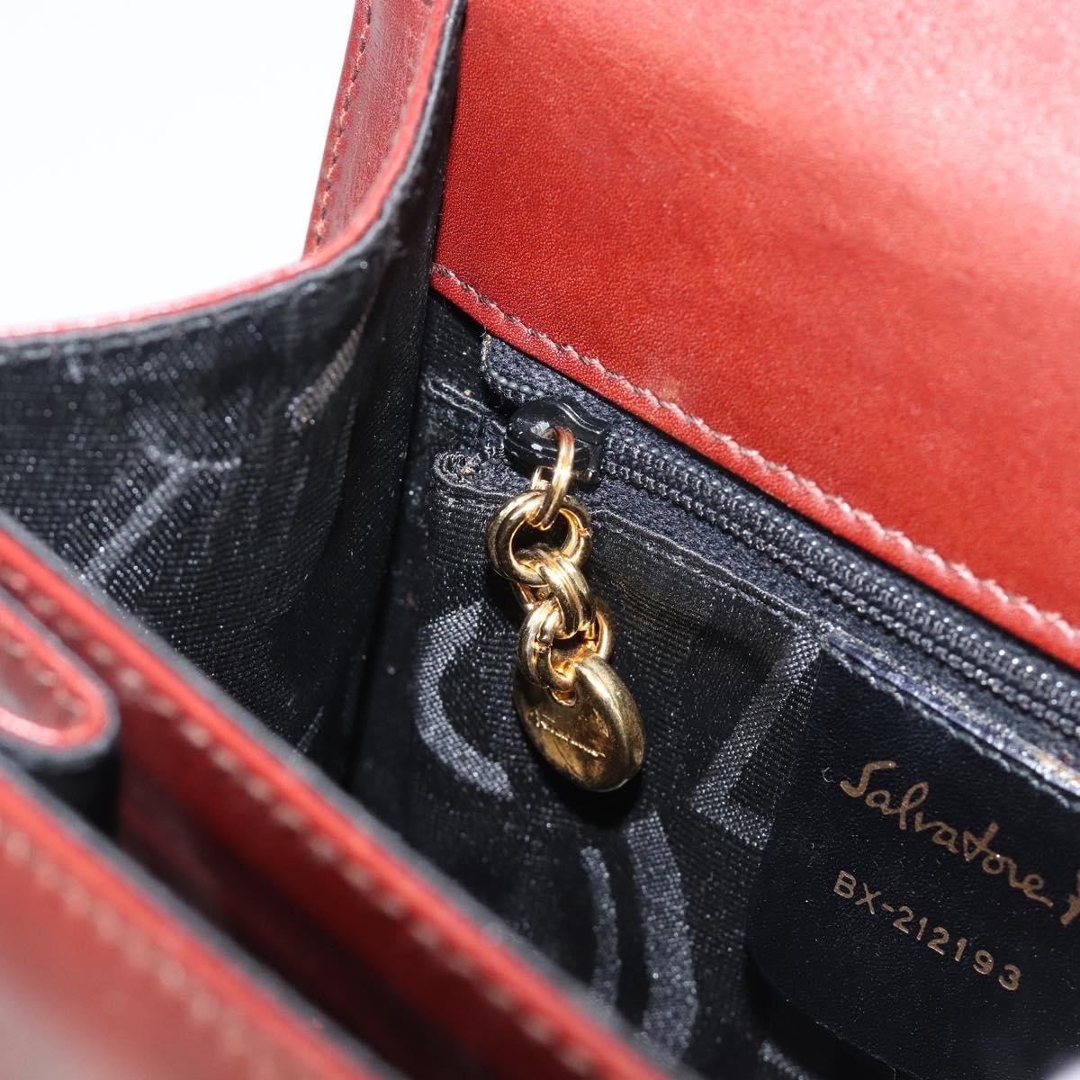 Salvatore Ferragamo Gancini Hand Bag Leather 2way Brown Gold Auth LN168