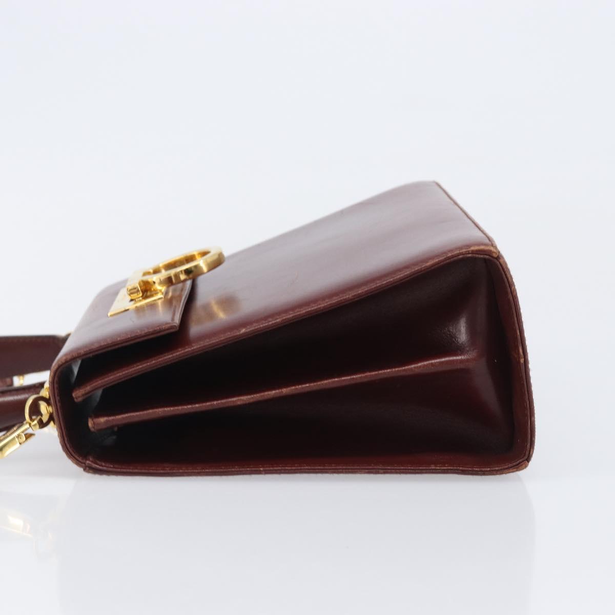 Salvatore Ferragamo Gancini Hand Bag Leather 2way Brown Gold Auth LN168