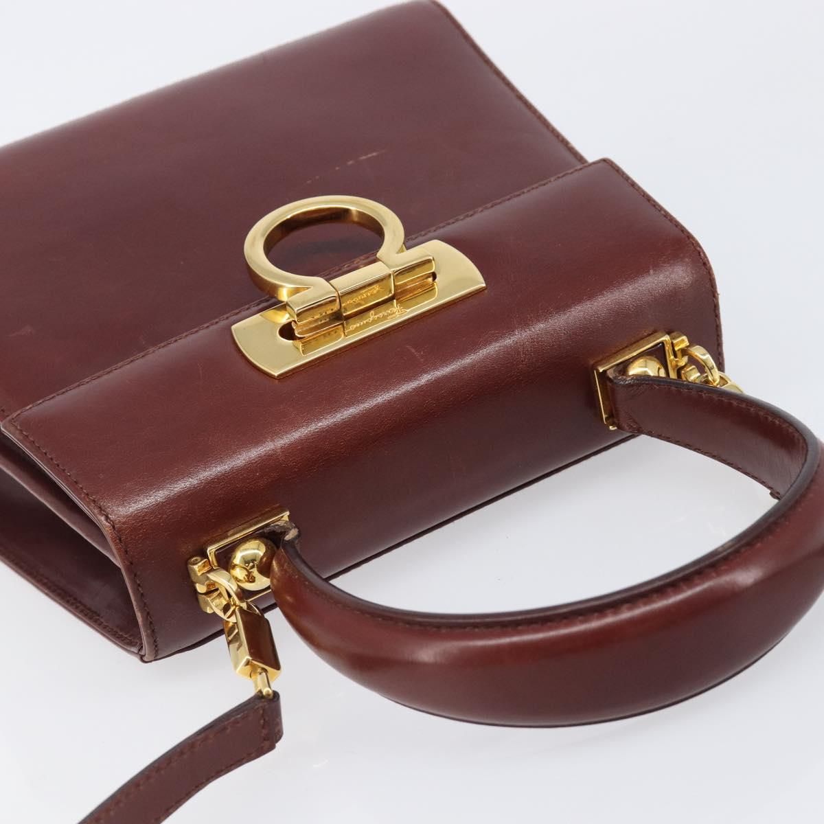 Salvatore Ferragamo Gancini Hand Bag Leather 2way Brown Gold Auth LN168
