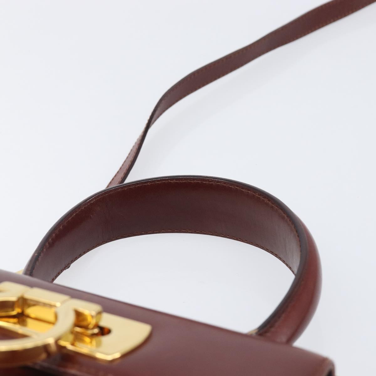 Salvatore Ferragamo Gancini Hand Bag Leather 2way Brown Gold Auth LN168