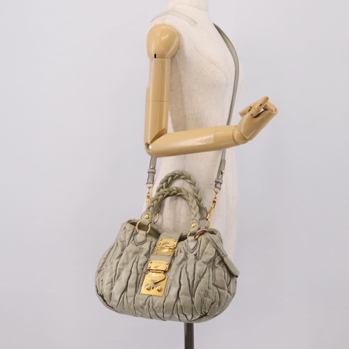 Miu Miu Gathered Hand Bag Leather 2way Gray Gold Auth LN169