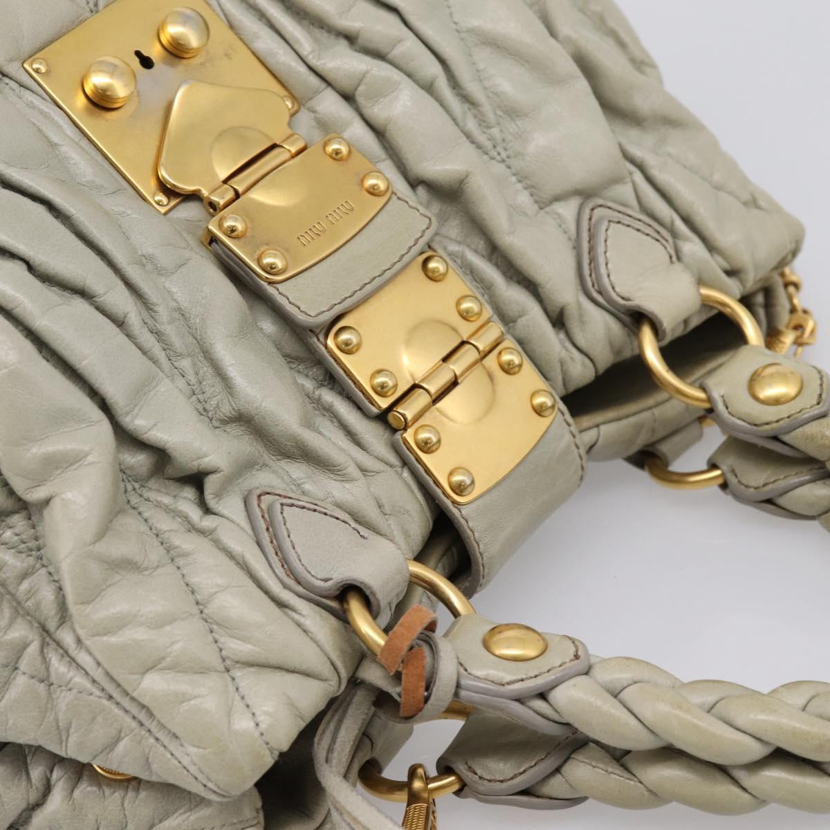 Miu Miu Gathered Hand Bag Leather 2way Gray Gold Auth LN169