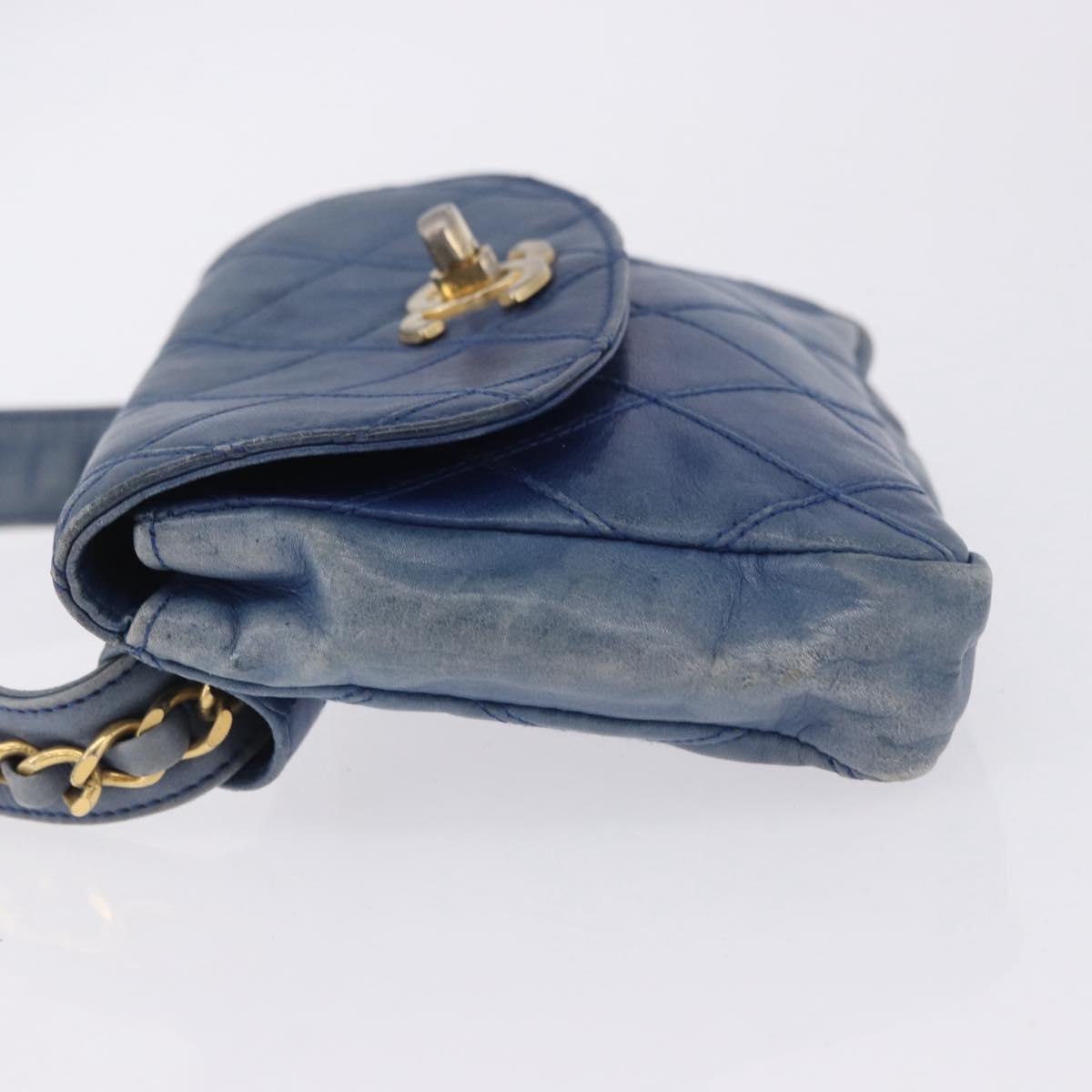CHANEL Bicolore Waist Bag Leather Blue Gold CC Auth LN173