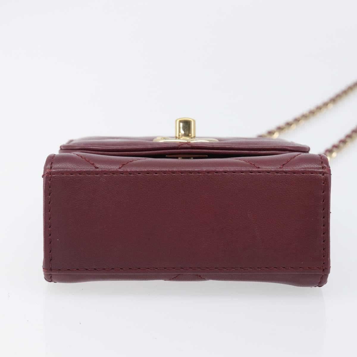 CHANEL Matelasse Chain Shoulder Bag Lamb Skin Bordeaux Gold CC Auth LN176M