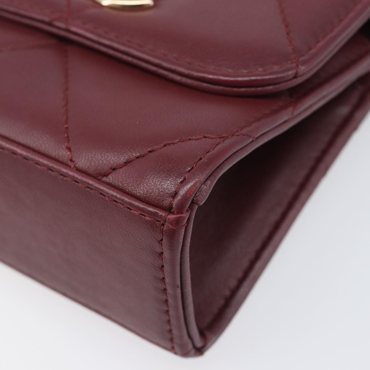 CHANEL Matelasse Chain Shoulder Bag Lamb Skin Bordeaux Gold CC Auth LN176M