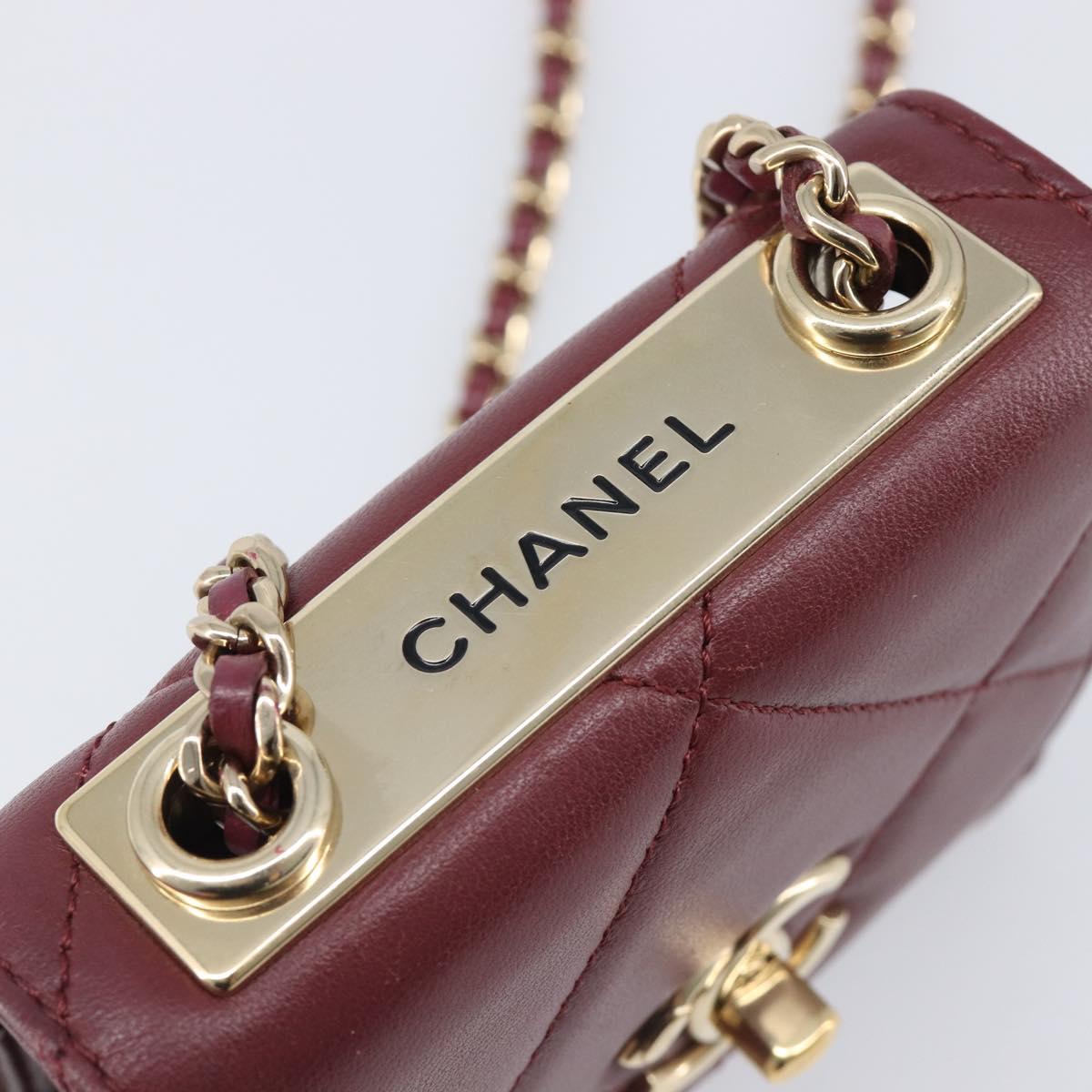 CHANEL Matelasse Chain Shoulder Bag Lamb Skin Bordeaux Gold CC Auth LN176M