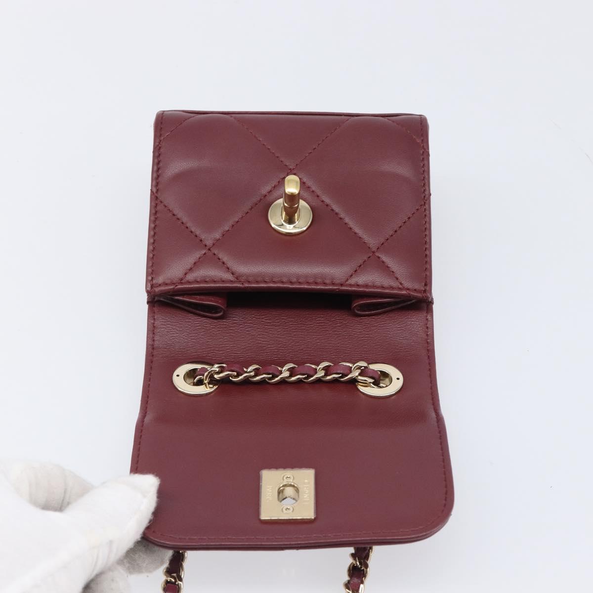 CHANEL Matelasse Chain Shoulder Bag Lamb Skin Bordeaux Gold CC Auth LN176M