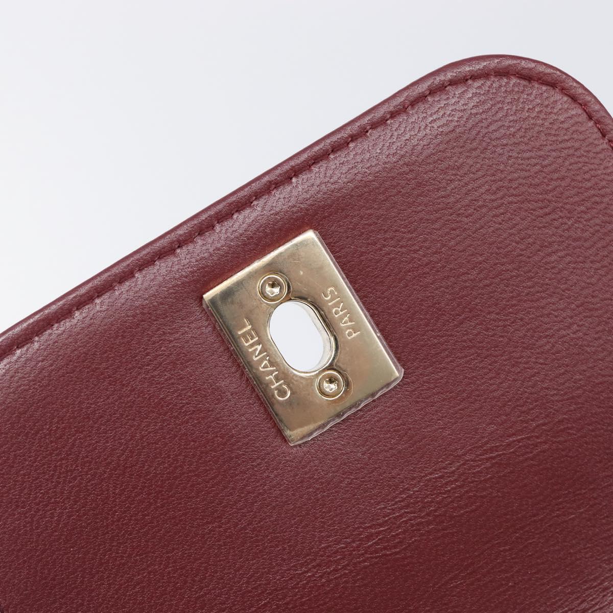 CHANEL Matelasse Chain Shoulder Bag Lamb Skin Bordeaux Gold CC Auth LN176M
