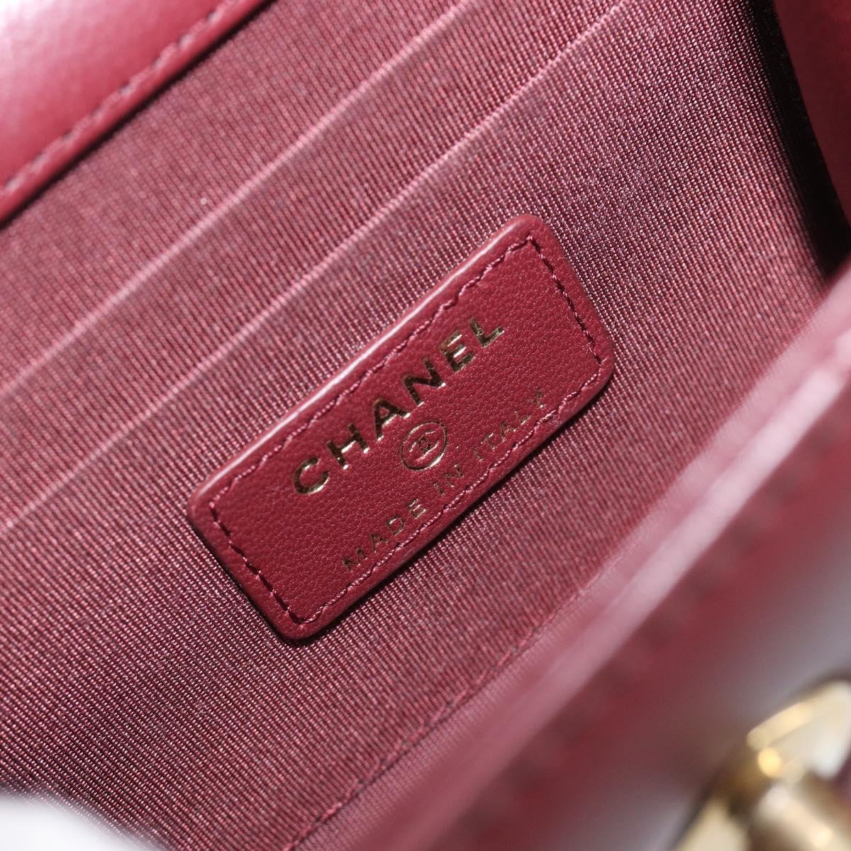 CHANEL Matelasse Chain Shoulder Bag Lamb Skin Bordeaux Gold CC Auth LN176M