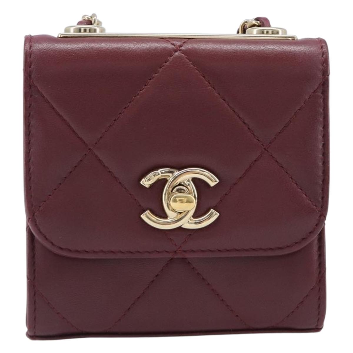 CHANEL Matelasse Chain Shoulder Bag Lamb Skin Bordeaux Gold CC Auth LN176M